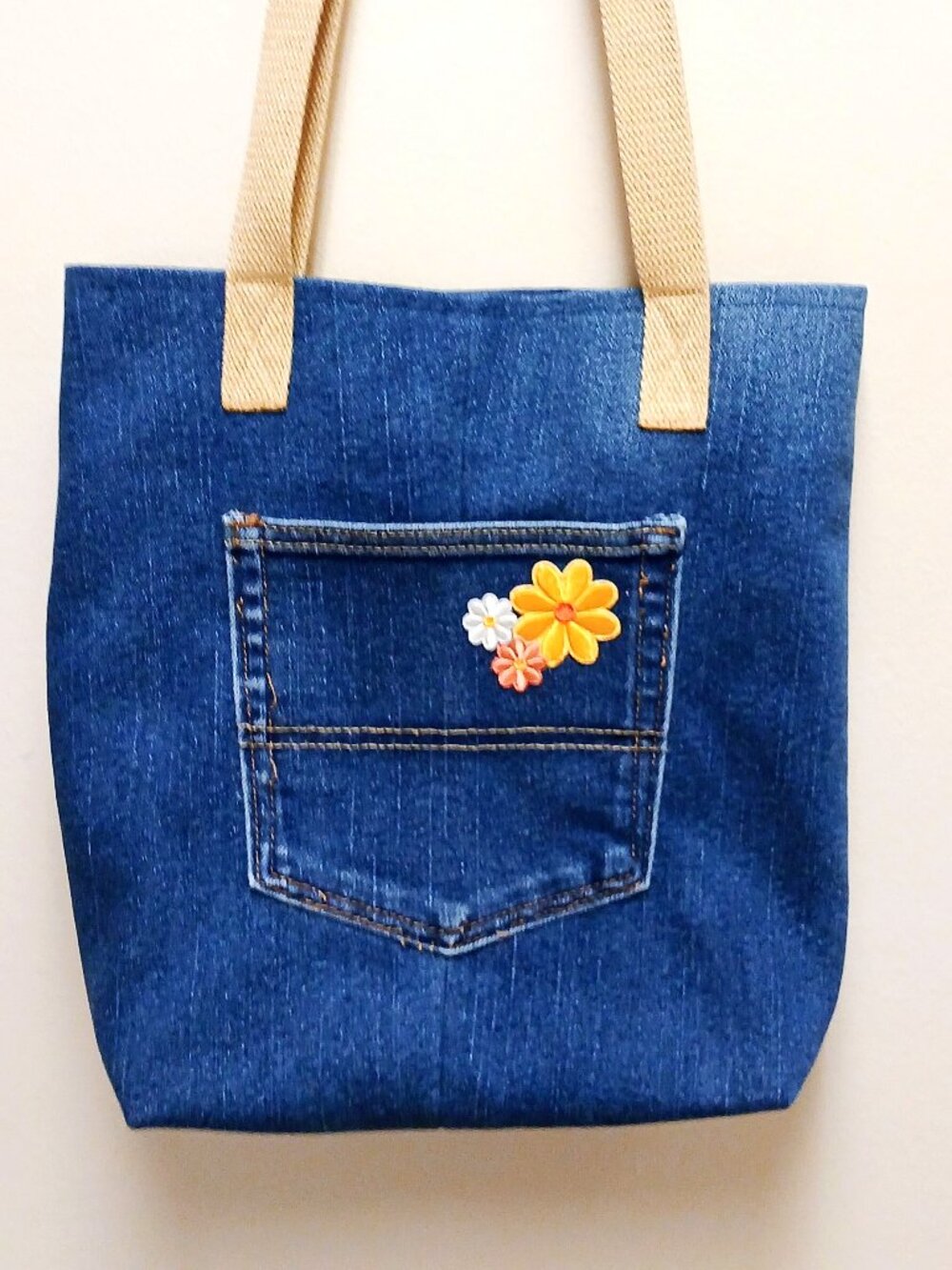 Womens Blue Denim Bag Cotton Lined Magnetic Closure VGC